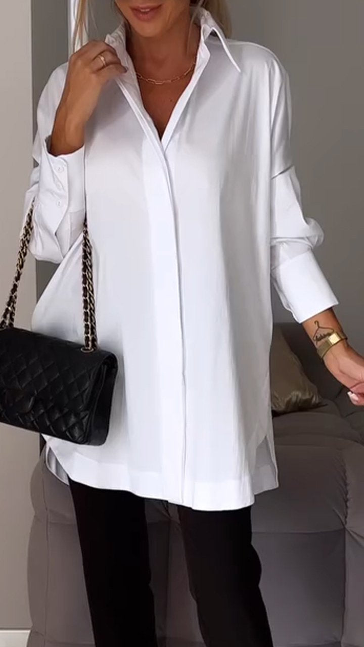 Levoire | Élégante Blouse Longue Avec Revers Pour Femmes Blanc