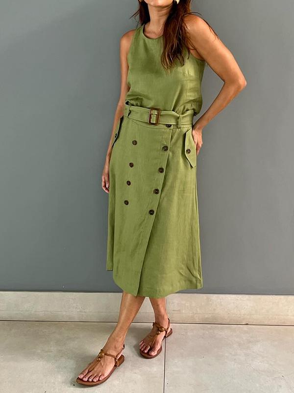 Levoire | Robe sans manches avec ceinture et boutons Vert