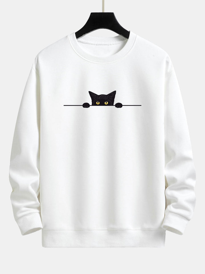 Levoire | Sweat-Shirt À Col Rond Avec Imprimé De Chat Fantaisiste Blanc