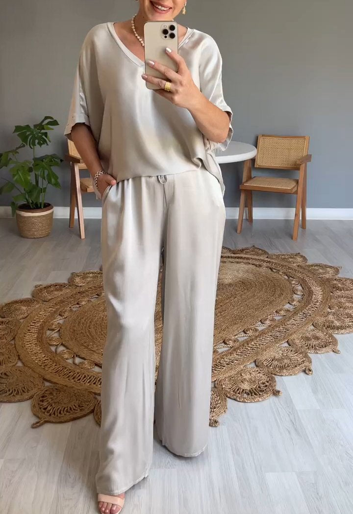 Levoire | Ensemble En Satin À Deux Pièces Avec Col Rond