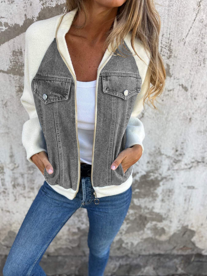 Levoire | Veste En Denim Décontractée Bicolore Pour Femmes Gris