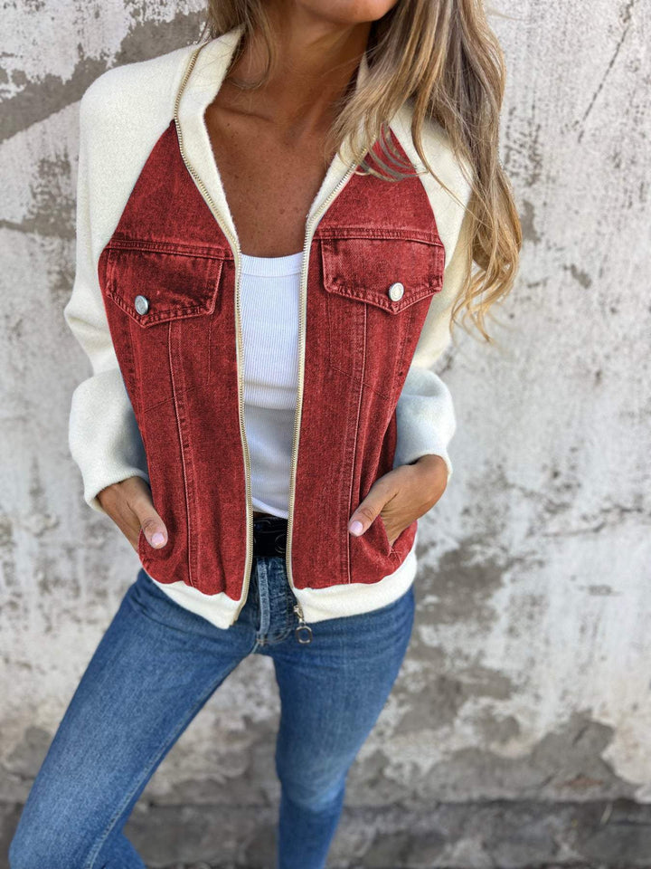 Levoire | Veste En Denim Décontractée Bicolore Pour Femmes Rot