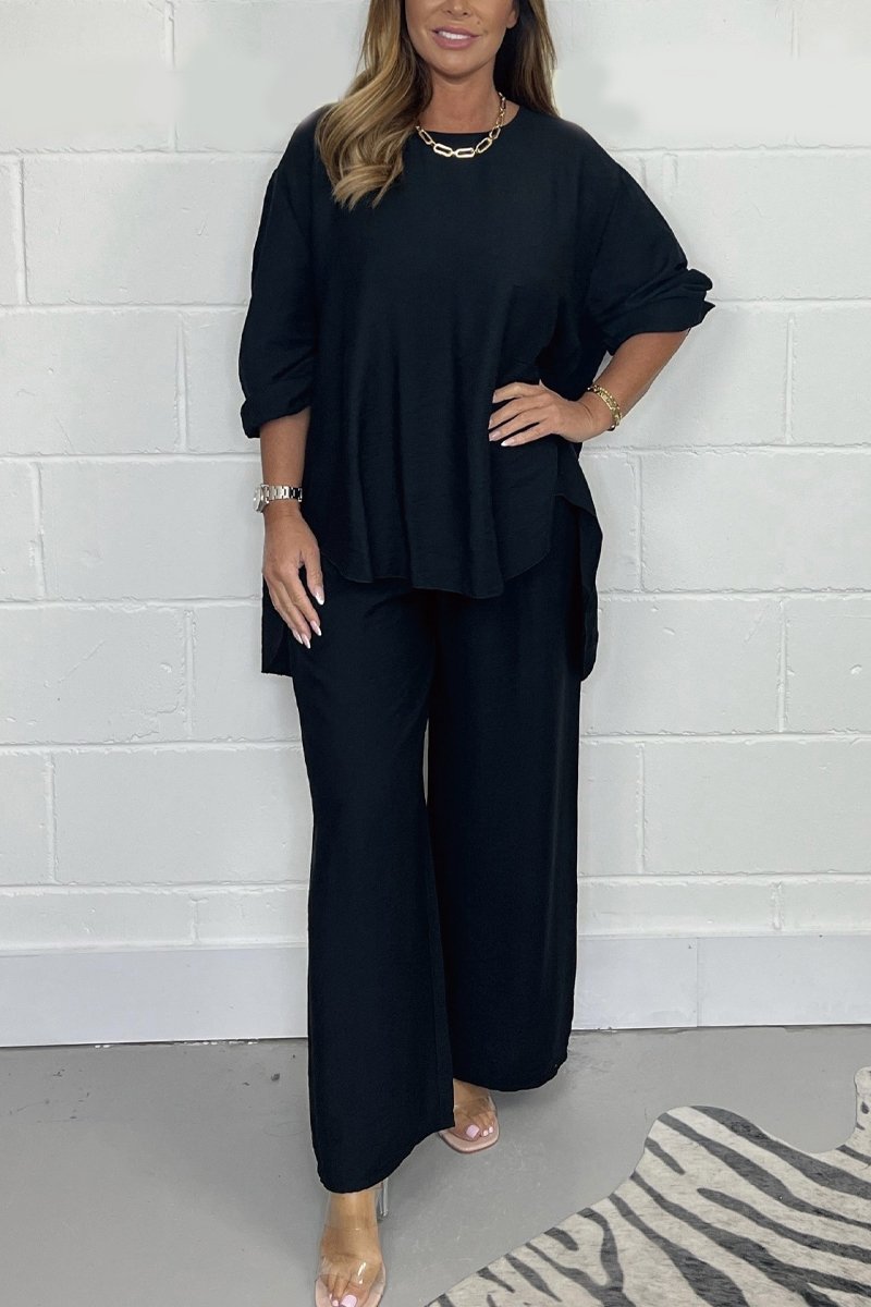 Levoire | Satin Décontracté Costume Avec Encolure Ronde Noir