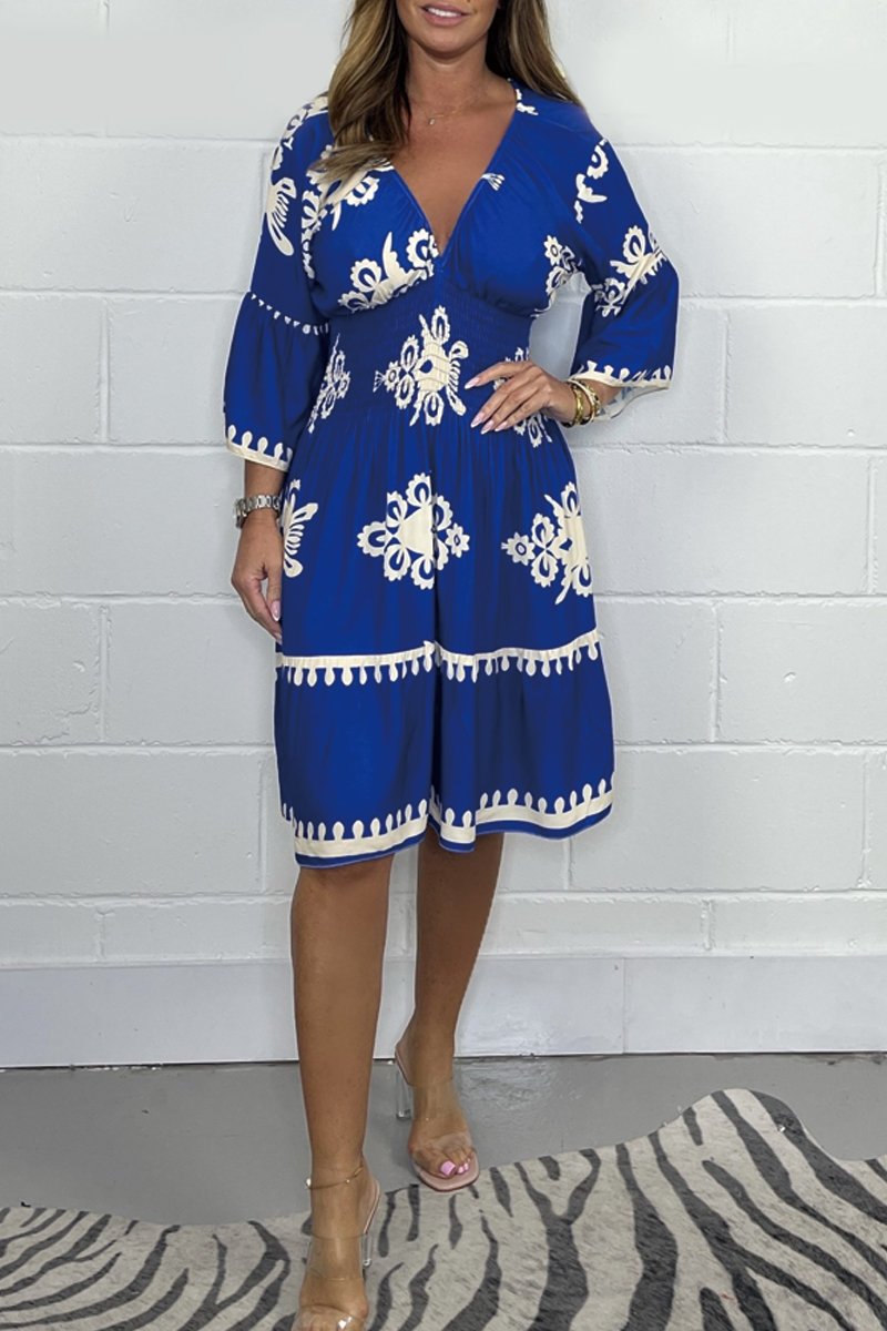 Levoire | Robe Avec Décolleté En V Et Imprimé Bleu