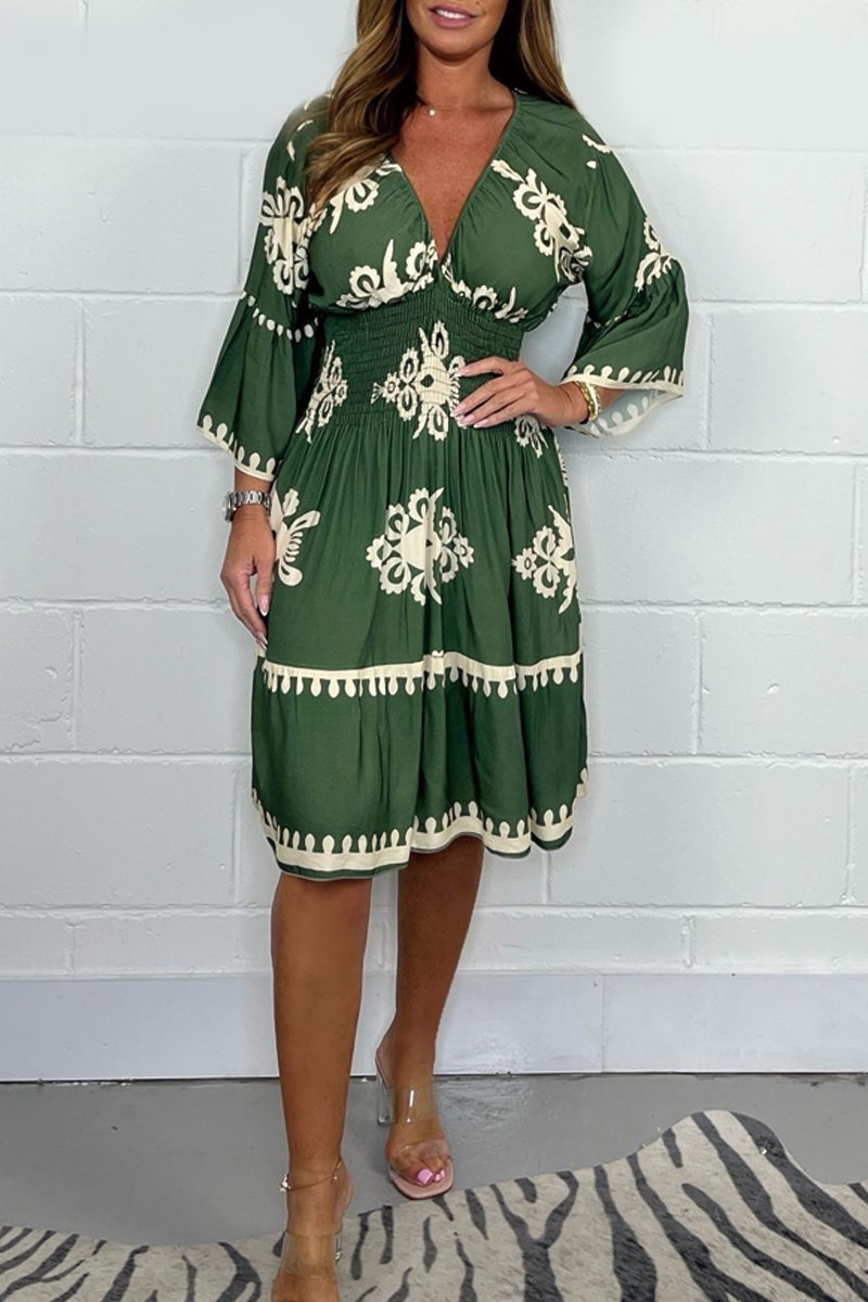 Levoire | Robe Avec Décolleté En V Et Imprimé Vert olive