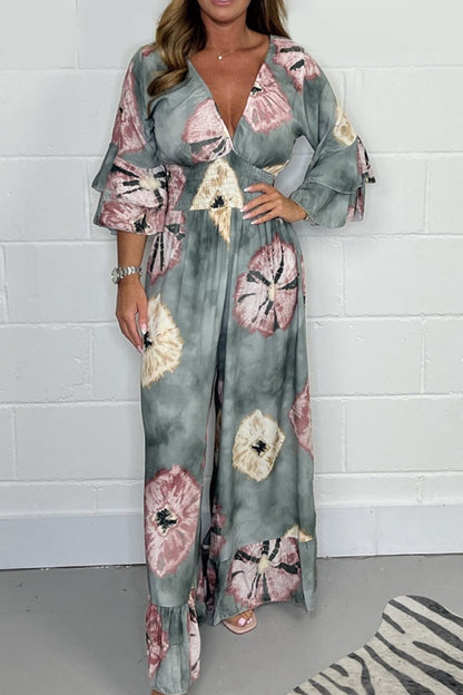 Levoire | Combinaison Imprimée Avec Décolleté En V Gris