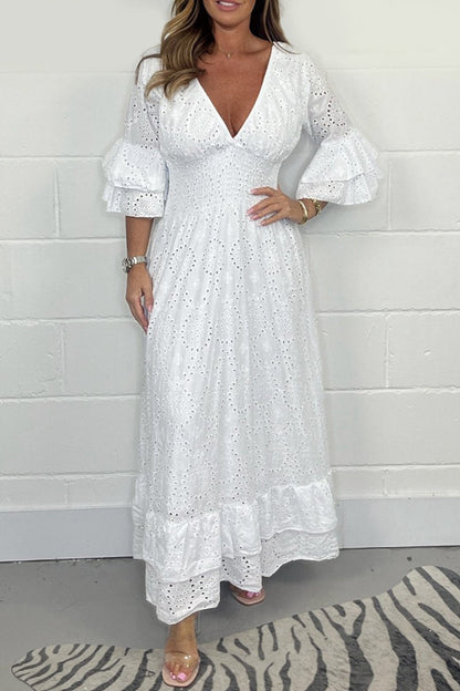 Levoire | Robe En Coton Avec Décolleté En V Et Découpes En Dentelle Blanc