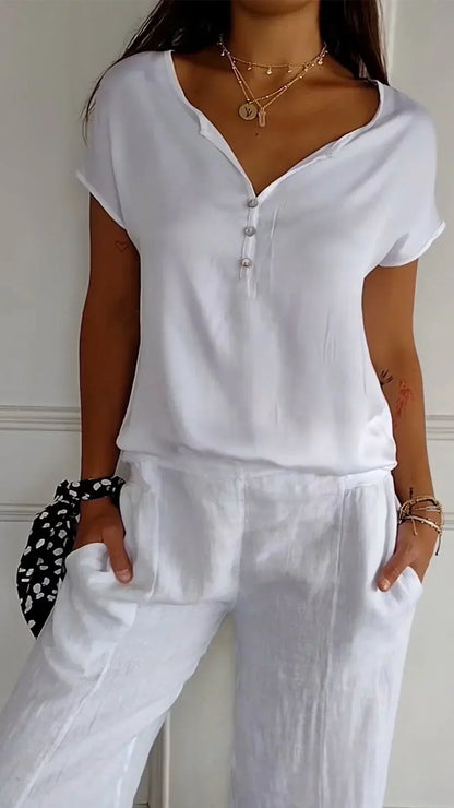 Levoire | Top En Satin Avec Décolleté En V Et Fermeture À Boutons Blanc