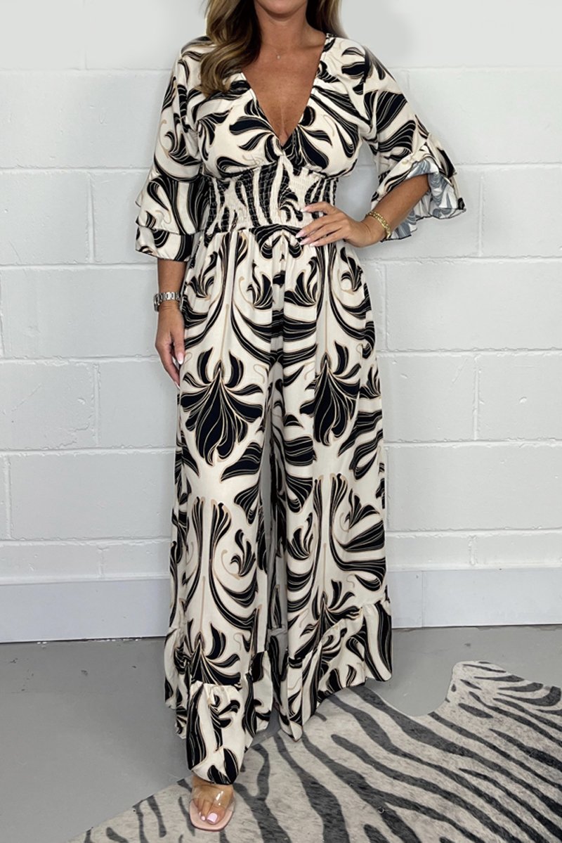 Levoire | Combinaison Imprimée À Encolure En V Pour L'Été Noir