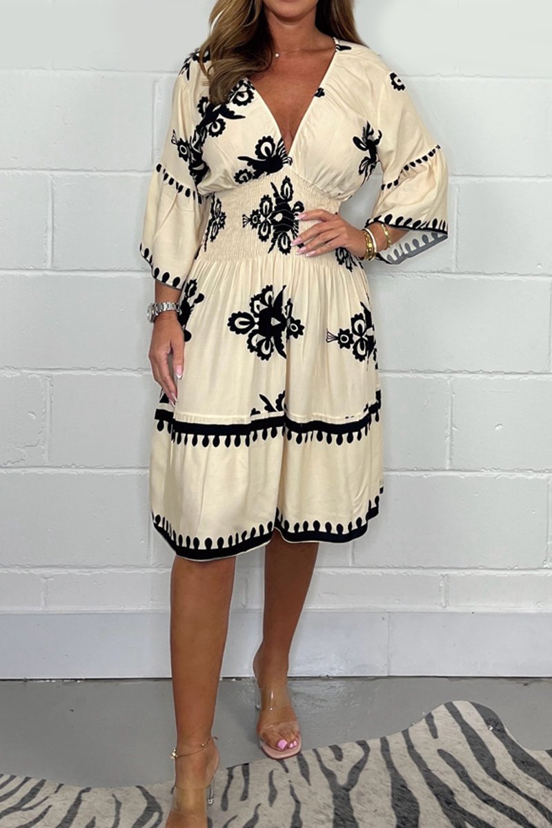 Levoire | Robe Avec Décolleté En V Et Imprimé Beige