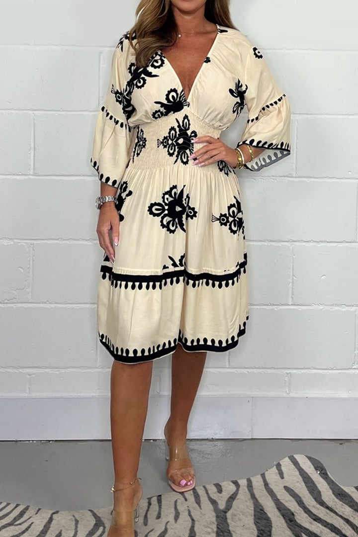 Levoire | Robe Avec Décolleté En V Et Imprimé Beige