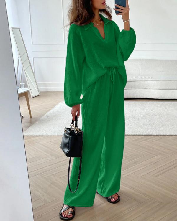 Levoire | Ensemble Rentoa, Avec Une Chemise Ample Et Un Pantalon Bootcut Vert