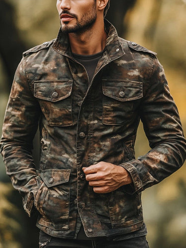 Levoire | Camouflage Impression Multi-Poches Fermeture Éclair Veste Décontractée