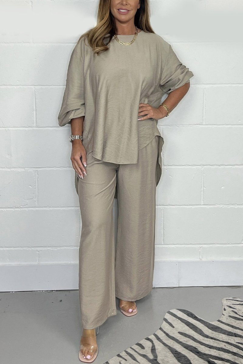 Levoire | Satin Décontracté Costume Avec Encolure Ronde Khaki