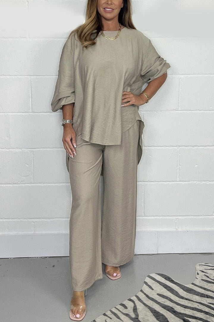 Levoire | Satin Décontracté Costume Avec Encolure Ronde Khaki