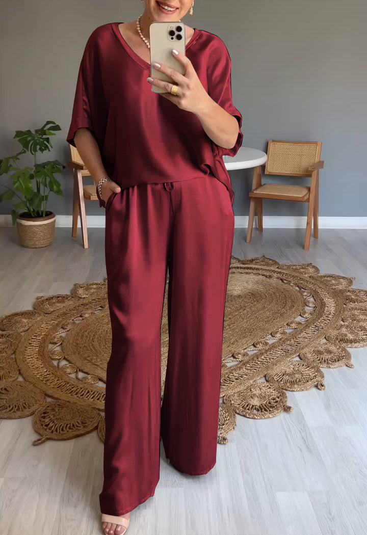 Levoire | Ensemble En Satin À Deux Pièces Avec Col Rond