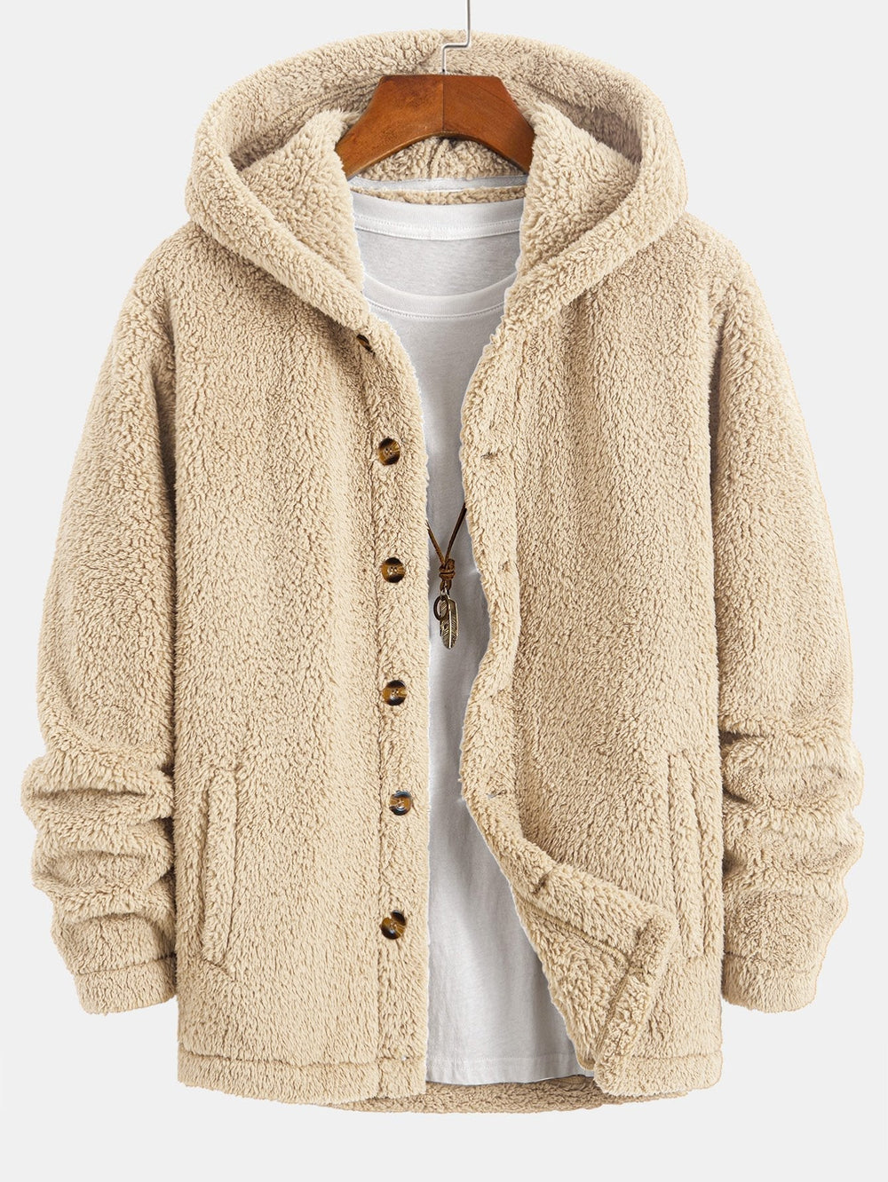 Levoire | Pull En Polaire Avec Capuche Et Fermeture À Bouton. Beige
