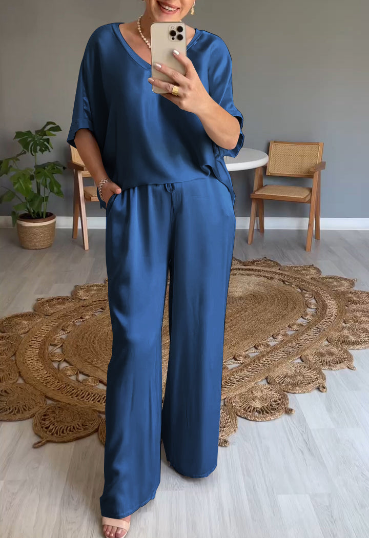 Levoire | Ensemble En Satin À Deux Pièces Avec Col Rond