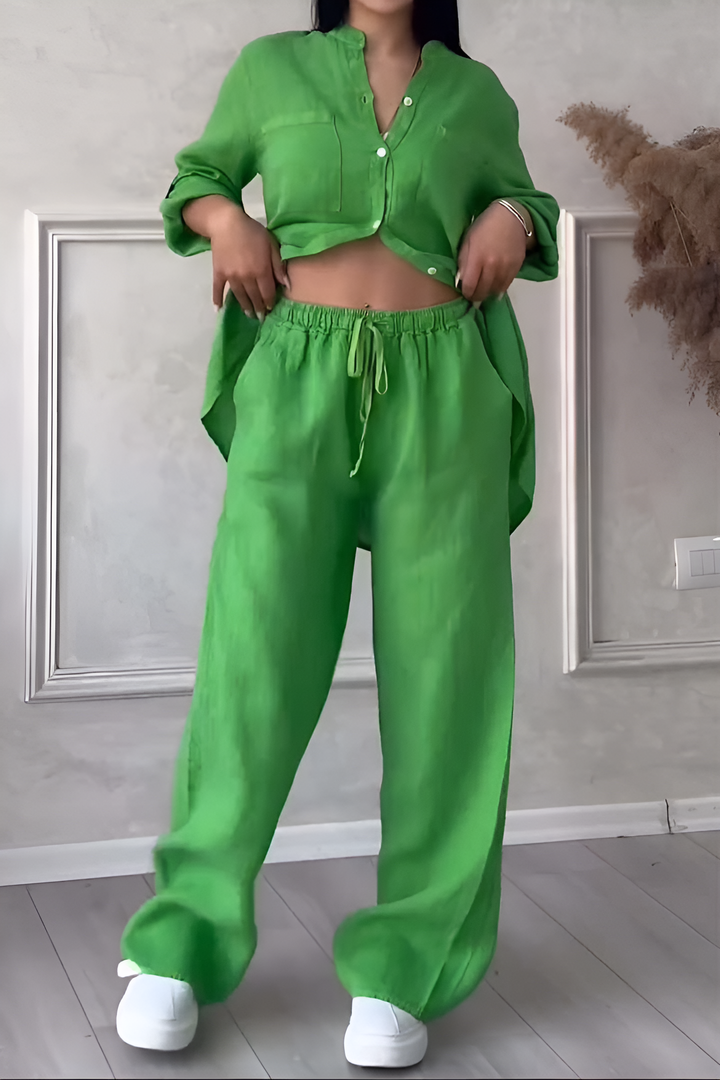 Levoire | Ensemble Chemise Et Pantalon En Mélange De Lin Pour Femmes Vert