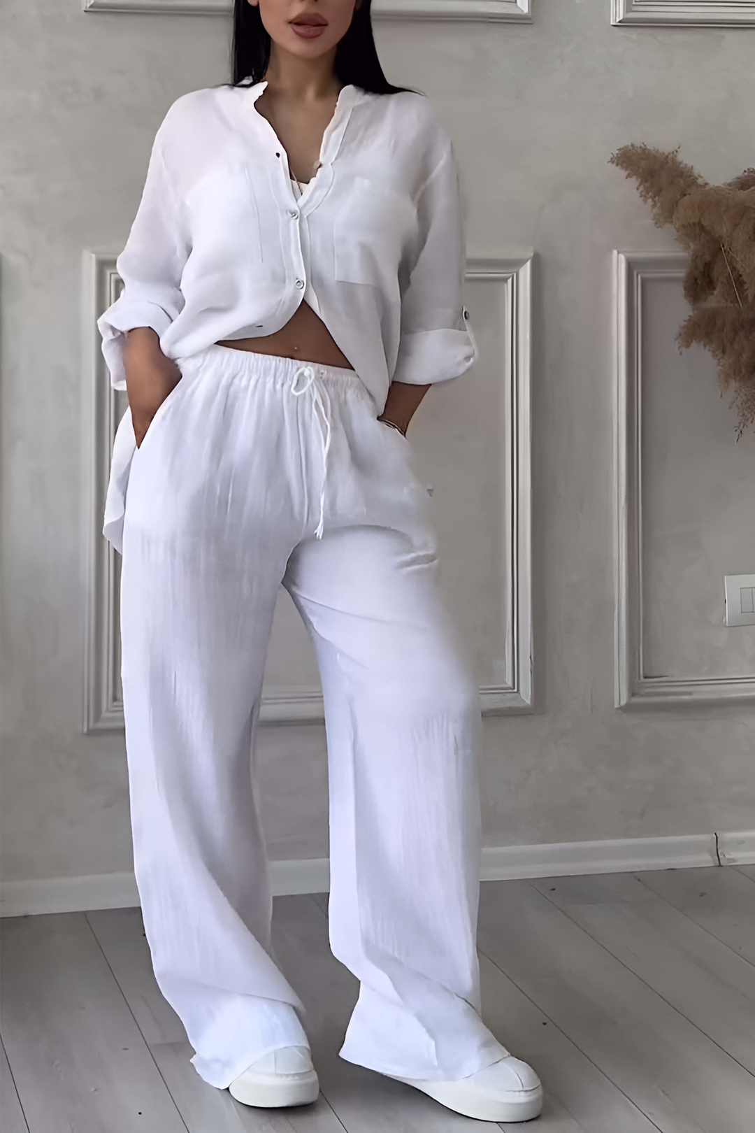 Levoire | Ensemble Chemise Et Pantalon En Mélange De Lin Pour Femmes Blanc