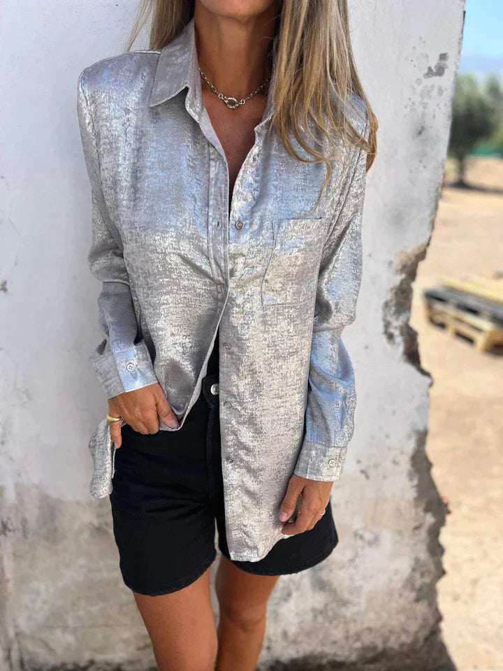 Levoire | Chemise En Cuir Suédé Décontractée Avec Col Tendance Argent