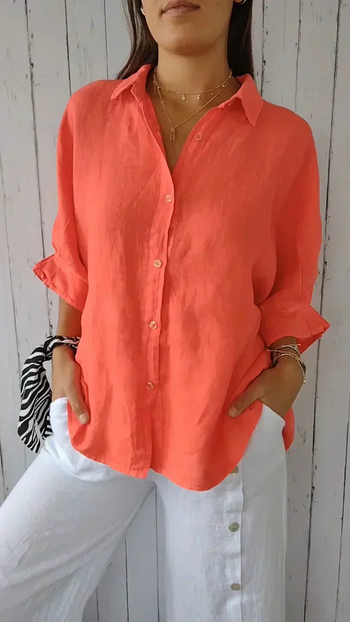 Levoire | Chemise En Lin Ajustée À Manches Longues Orange