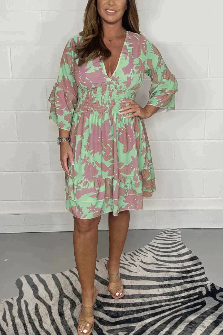 Levoire | Robe Flottante Avec Décolleté En V VERT ET CORAIL