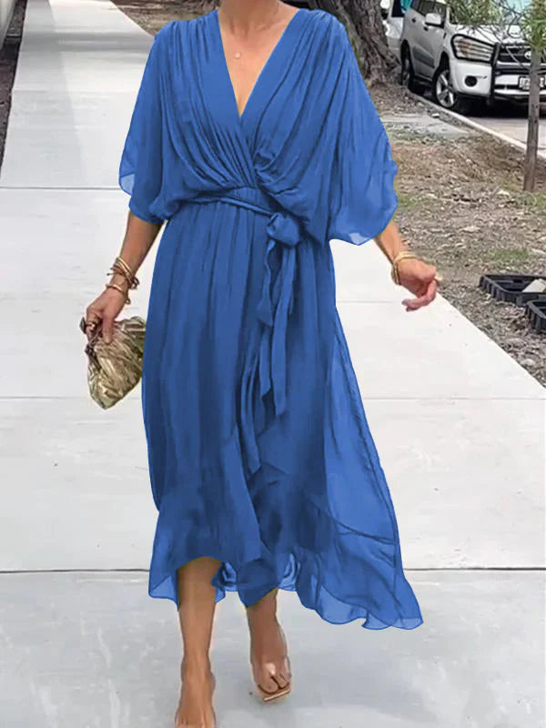 Levoire | Robe En Chiffon Verte Avec Décolleté En V Bleu
