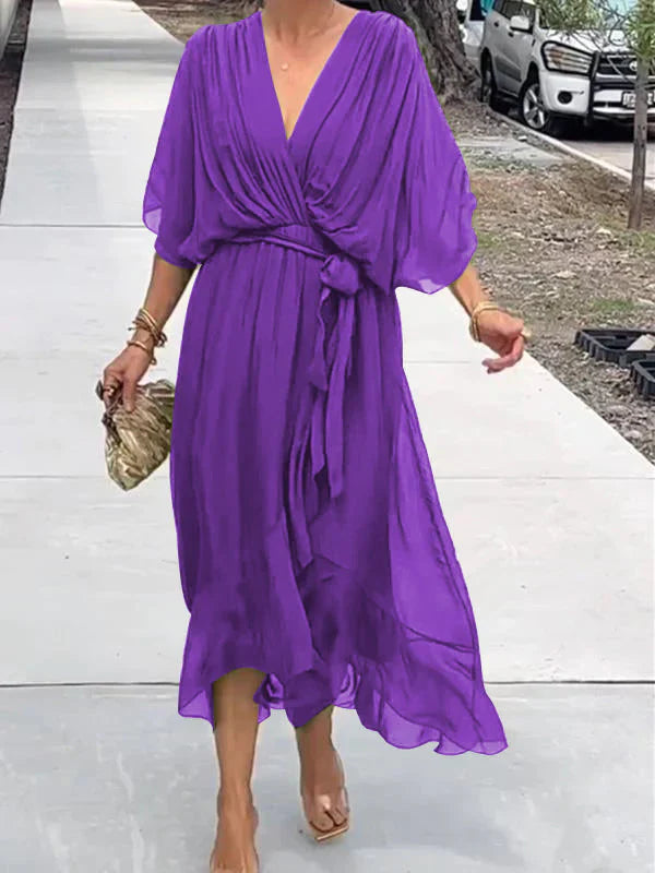 Levoire | Robe En Chiffon Verte Avec Décolleté En V Violet foncé