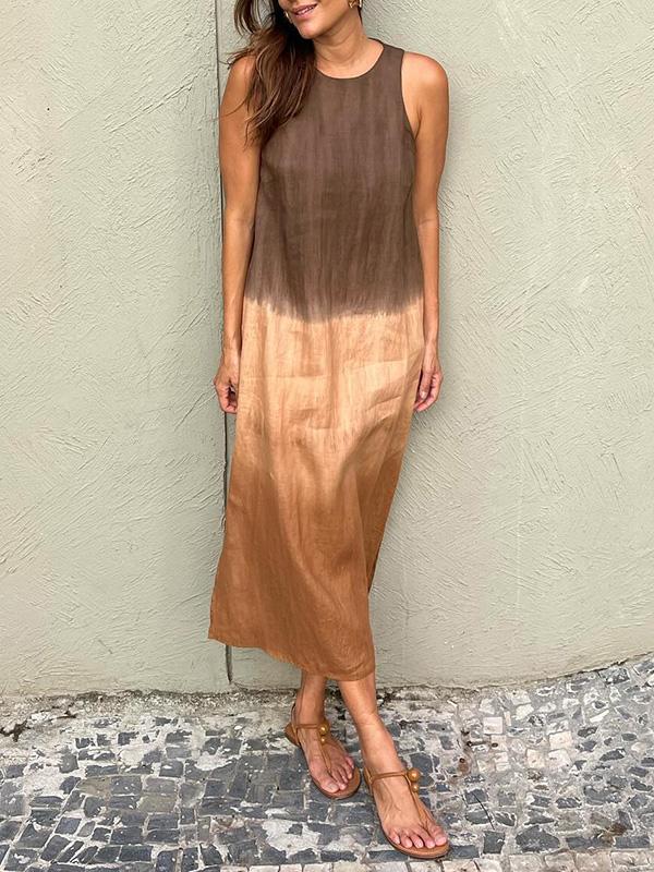 Levoire | Robe Sans Manches En Cotton Et Lin Avec Fente Et Dégradé Tie-Dye