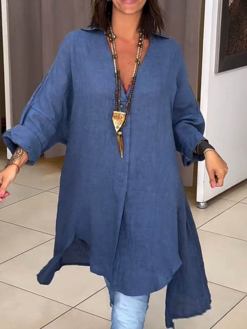 Levoire | Chemise-robe en coton et lin Bleu