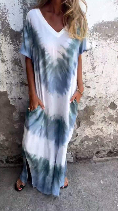 Levoire | Robe Maxi Tie-Dye Confortable Bleu