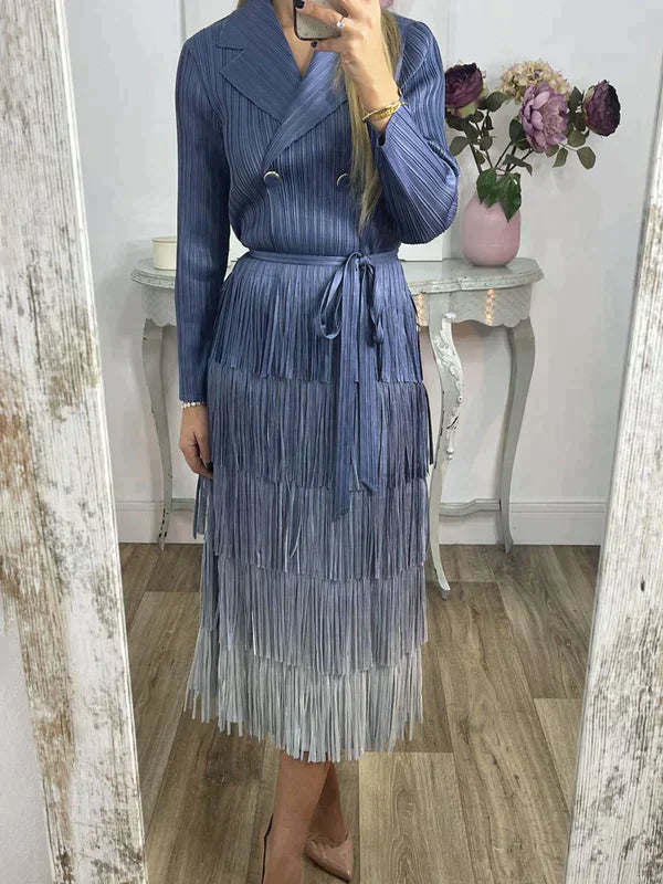 Levoire | Robe En Dentelle Avec Dégradé De Franges Bleu