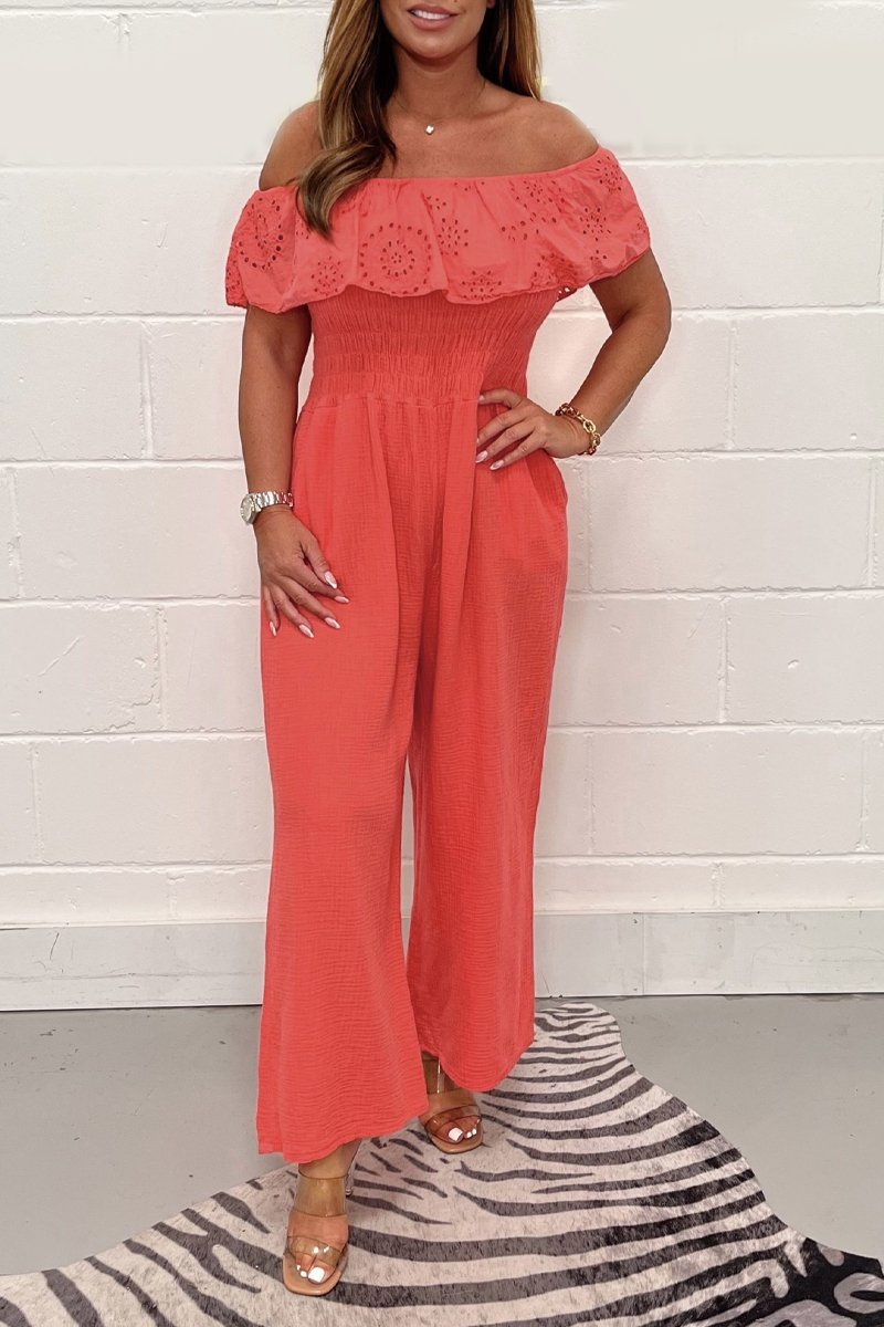 Levoire | Combinaison En Couleur Unie Avec Dentelle Corail