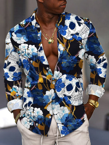 Levoire | Chemise À Vin À Manches Longues Avec Motif De Crâne De Fleur