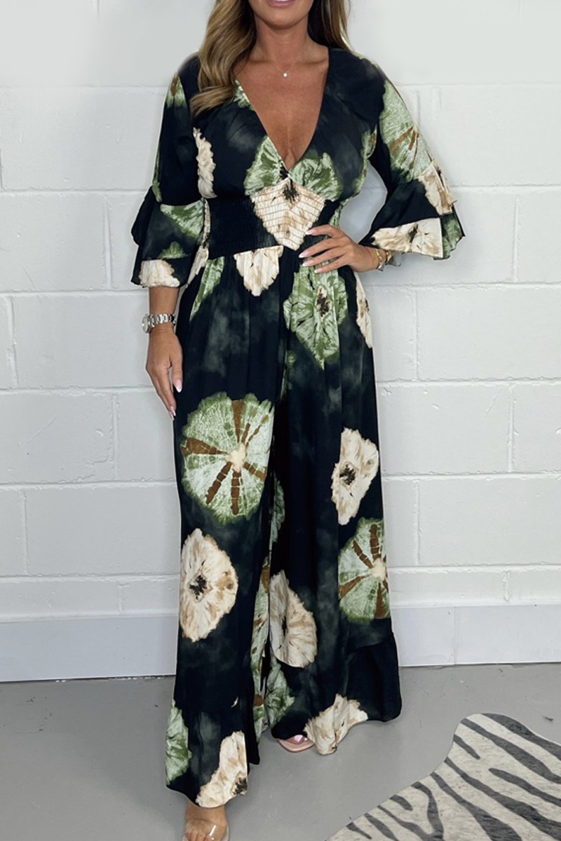 Levoire | Combinaison Imprimée Avec Décolleté En V Noir