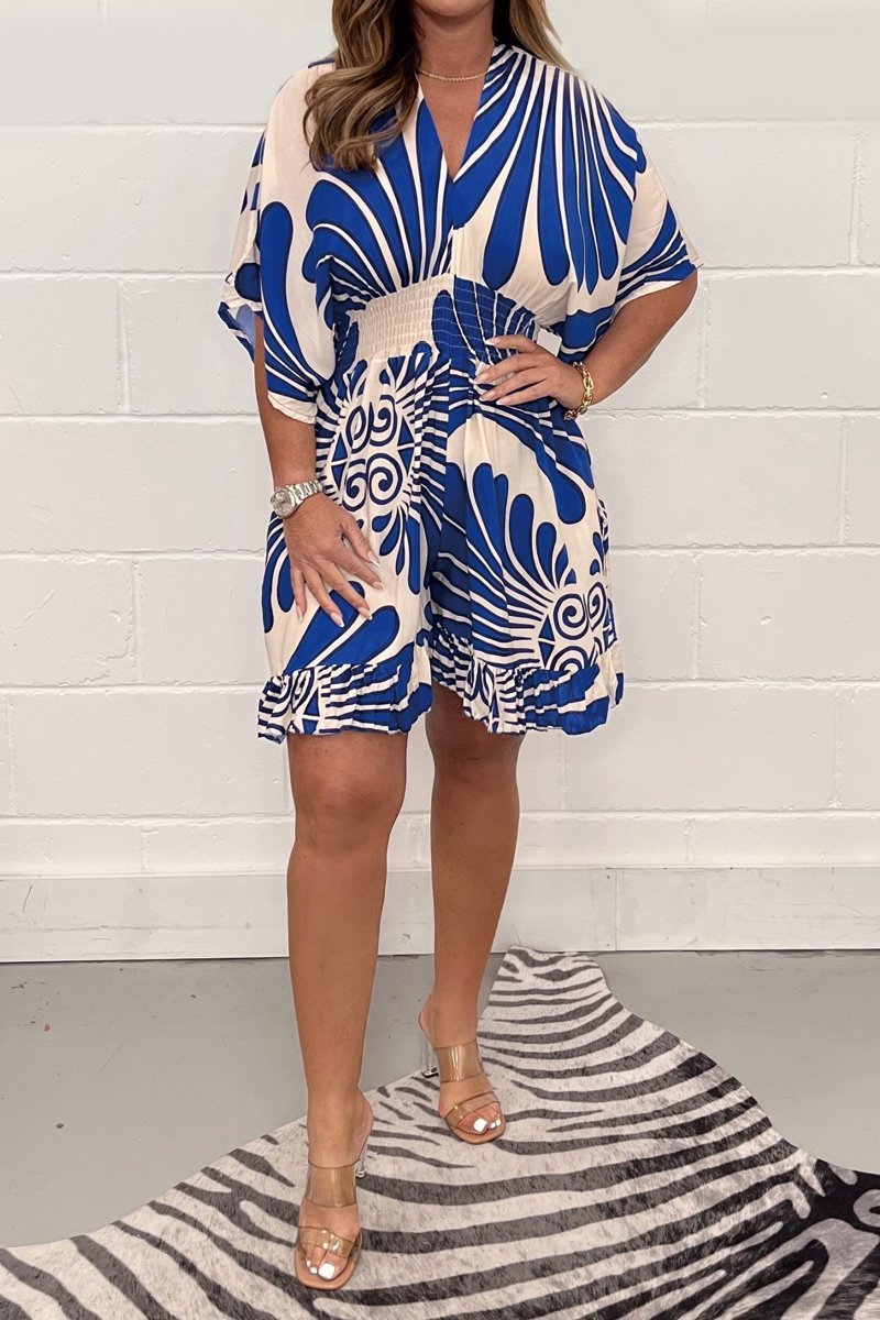 Levoire | Combinaison Imprimée Avec Décolleté En V Pour Des Occasions Spéciales Bleu