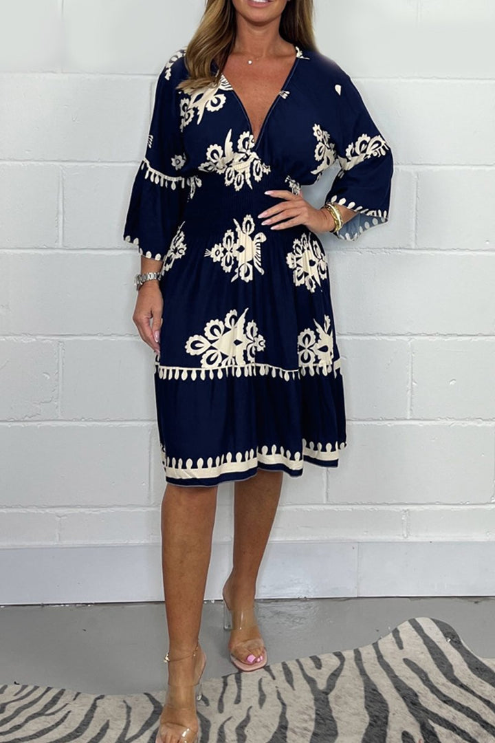 Levoire | Robe Avec Décolleté En V Et Imprimé Bleu marine