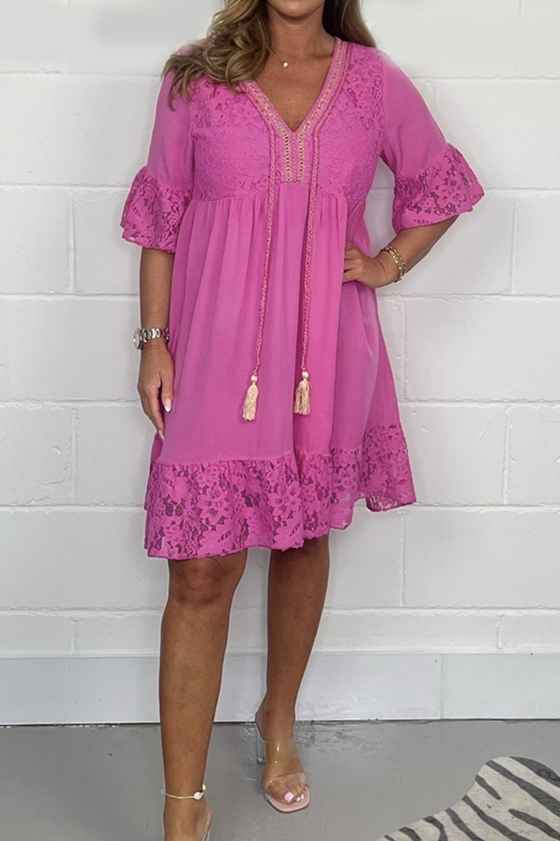 Levoire | Robe Avec Décolleté En V Et Patchwork En Dentelle Rosa