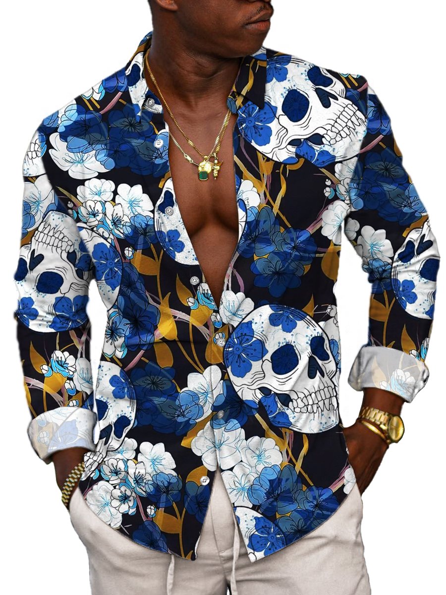 Levoire | Chemise À Vin À Manches Longues Avec Motif De Crâne De Fleur Couleur photo