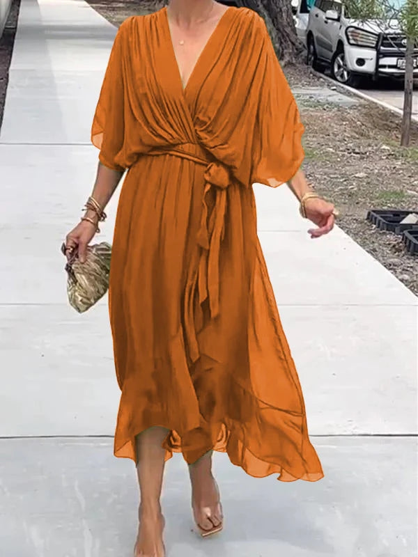 Levoire | Robe À Col V – Thyra Orange