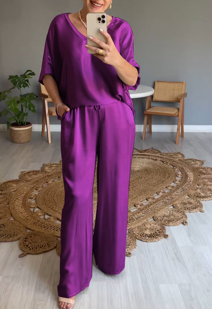 Levoire | Ensemble En Satin À Deux Pièces Avec Col Rond