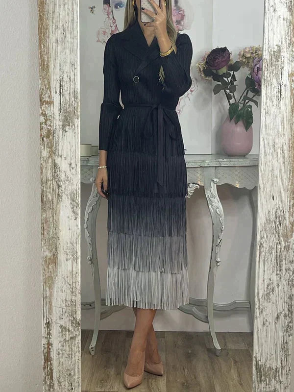 Levoire | Robe En Dentelle Avec Dégradé De Franges Noir