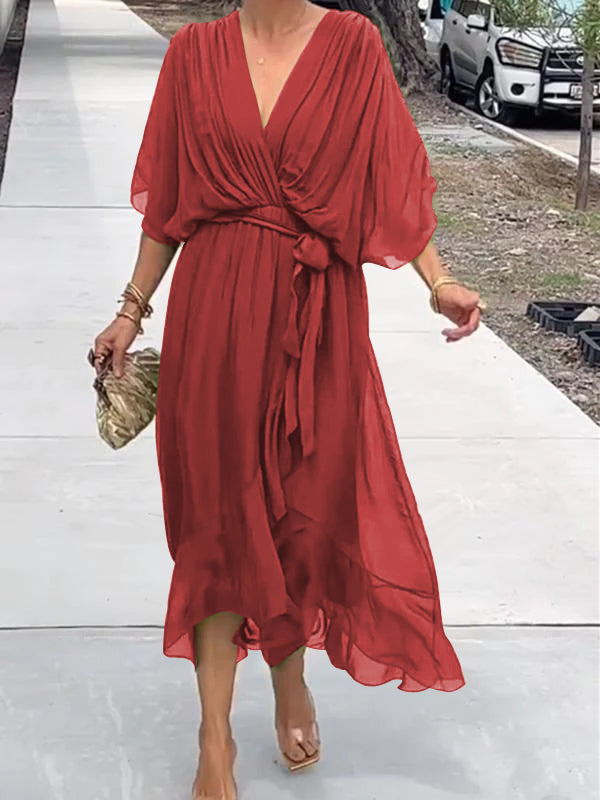Levoire | Robe À Col V – Thyra Rouge