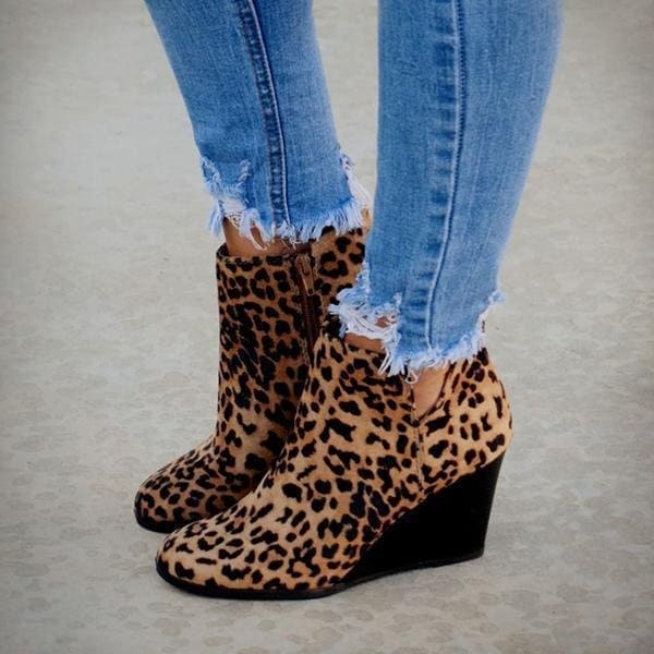 Levoire | Femmes Quotidien Talons Wedge Bottines Léopard