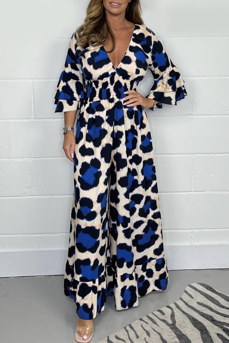 Levoire | Combinaison Avec Motif Léopard Et Décolleté En V Bleu
