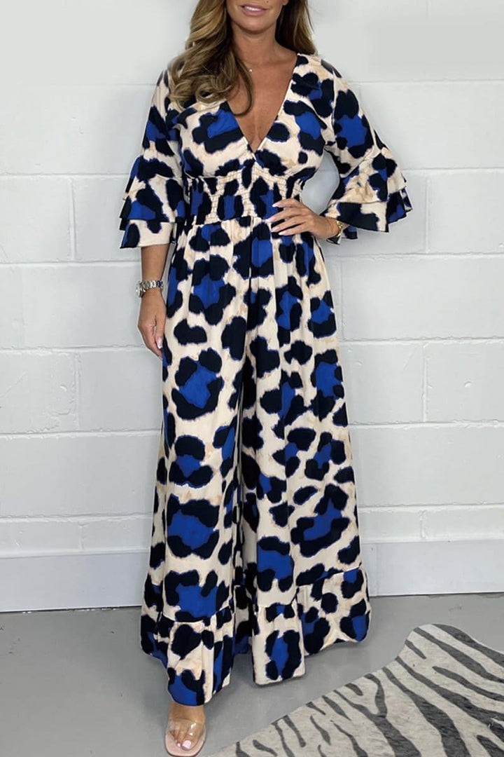 Levoire | Combinaison Avec Motif Léopard Et Décolleté En V Bleu
