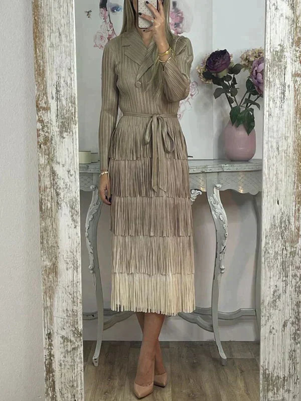 Levoire | Robe En Dentelle Avec Dégradé De Franges Khaki