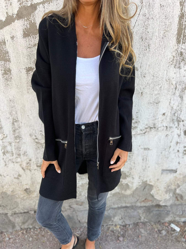 Levoire | Femme Bonnet En Laine Gilet À Manches Longues Veste Noir