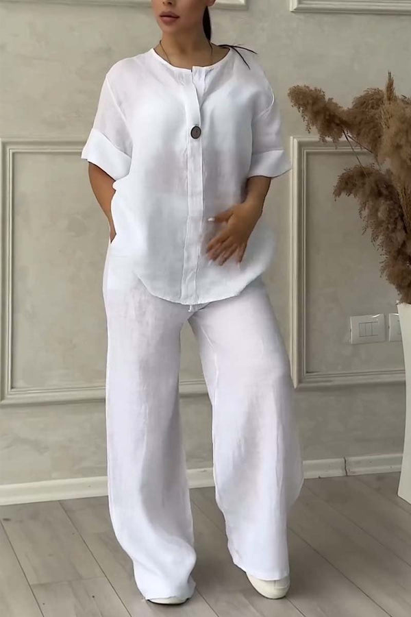 Levoire | Ensemble En Coton Et Lin, Décoré Avec Des Boutons Décontractés Blanc
